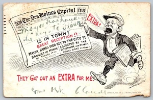 They Got An Extra For Me The Des Moines Capital Newpaper Man 1906 Postcard F14 - Picture 1 of 4