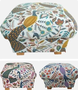 Storage Footstools Fryetts Peacocks Fabric Pouffe Foot Rest Ochre Teal Purple - Picture 1 of 45