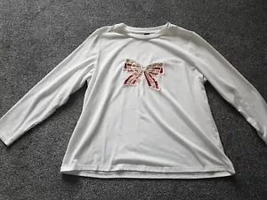 White Long Sleeve Top With Sequin Bow Size 1xl Curve - Picture 1 of 8