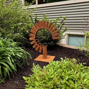 Contemporary Rusted Steel Sculpture – Freestanding Metal Yard Art for Garden - Picture 1 of 8