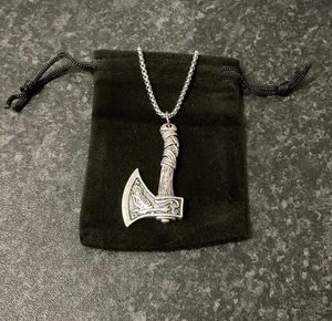 Nordic Necklace Nordic Axe Pendant Norse Stainless Steel chain 60cm, Gift - Picture 1 of 5
