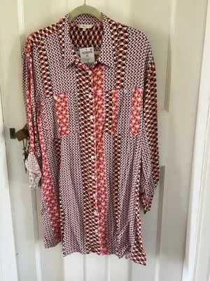 BNWT NEXT PINK MIX BLOUSE SIZE 22 COLLAR LONG SLEEVE/ROLL UP BREAST POCKETS - Image 1 of 4