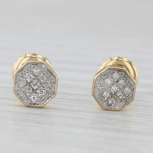 Pave Diamond stud Earrings 10k Yellow Gold Screw Back Posts - Picture 1 of 7