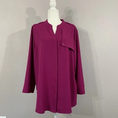 Túnica Chico's Talla 4 (US 20/22) Rosa Magenta Abotonada Manga Larga Usada en Excelente Condición Foto 1 de 4