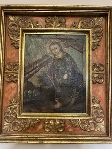 17thC Antique Cuzo School Icon St. Joseph & Jesus Spanish Colonial Oil Painting - Picture 1 of 8