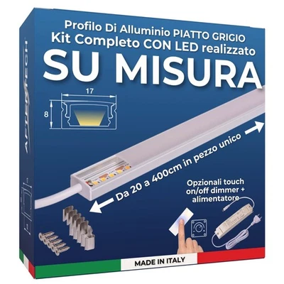 Barra LED Profilo Alluminio Piatto Grigio SU MISURA al centimetro da 20 a 400cm - Immagine 1 di 4