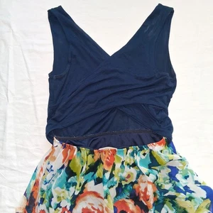Le Lis Maxikleid Blumen Blau Orange Ärmellos Freizeit Sommer Made in USA - Bild 1 von 12