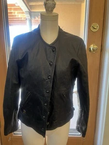Damen Harley Davidson Lederjacke Large Vintage, tailliert, Schnürung, Druckknopfleiste vorne - Bild 1 von 12