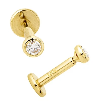 Joyería Avalanche Unisex Bisel Oro 14K Juego 2mm Moissanite Labret Tachuelas, Monroe, Foto 1 de 4