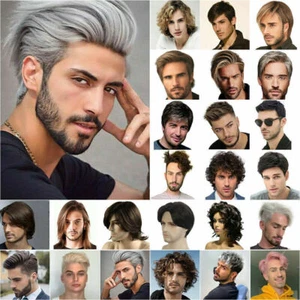 Mens Handsome Wigs Gradient Short Straight Curly Wavy Hair Cosplay Party Wigs AU - Picture 1 of 26