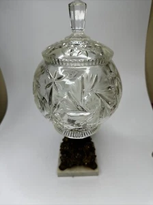 Vintage 1940s Cut Glass Compote Fruit/Candy Dish With Lid/ Marble Base ~ NICE! - Picture 1 of 6