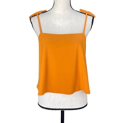 Bar III X-Small Cropped Top Tie Spaghetti Straps Stretch Square Neck Dark Yellow - Image 1 of 4