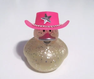 HAND DECORATED SILVER GLITTER RUBBER DUCK W/ PINK COWBOY HAT WITH STAR GEM - Picture 1 of 5