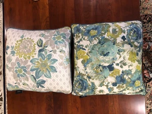 Envogue 20” Pillows Blue Green Gray Floral Decor Throw Duck Feathers Retro Vibe - Picture 1 of 10