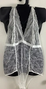 26/28 Lane Bryant Sophie Halter Plus Size Bodysuit Nylon WHITE One Piece NWOT - Picture 1 of 13