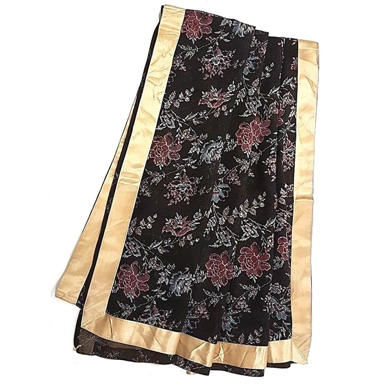 Bufanda grande hiyab chal mujer envolvente floral pashmina lino flor bordado encaje  Foto 1 de 4