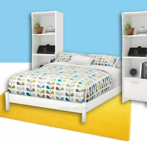 White 3 Piece Double Platform Bed Bookcase Nightstands Home Bedroom Furniture - Picture 1 of 7