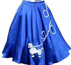 Blue SATIN Poodle Skirt _ Adult Size LARGE _ Waist 35"- 41" _ Length 25" - Picture 1 of 2