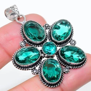 Mint Tourmaline Gemstone Handmade 925 Sterling Silver Jewelry Pendant Size 2" - Picture 1 of 1