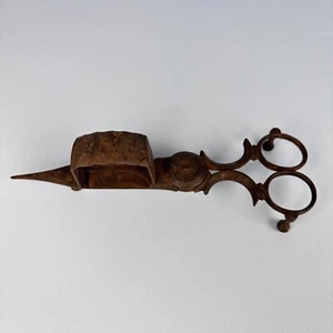 ANTIQUE CANDLE SNUFFER WICK TRIMMER SCISSORS FOOTED METAL SPRUNG - Picture 1 of 9