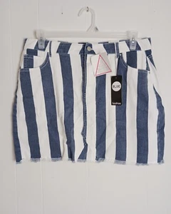 Boohoo Navy White Stripe Denim Skirt Women's Plus Size 18 NEW - Picture 1 of 10