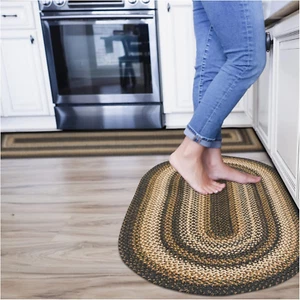 Kilimanjaro Braided Oval Rugs 16"X24" Black Made with Non-Shedding Jute Yarn - Picture 1 of 12