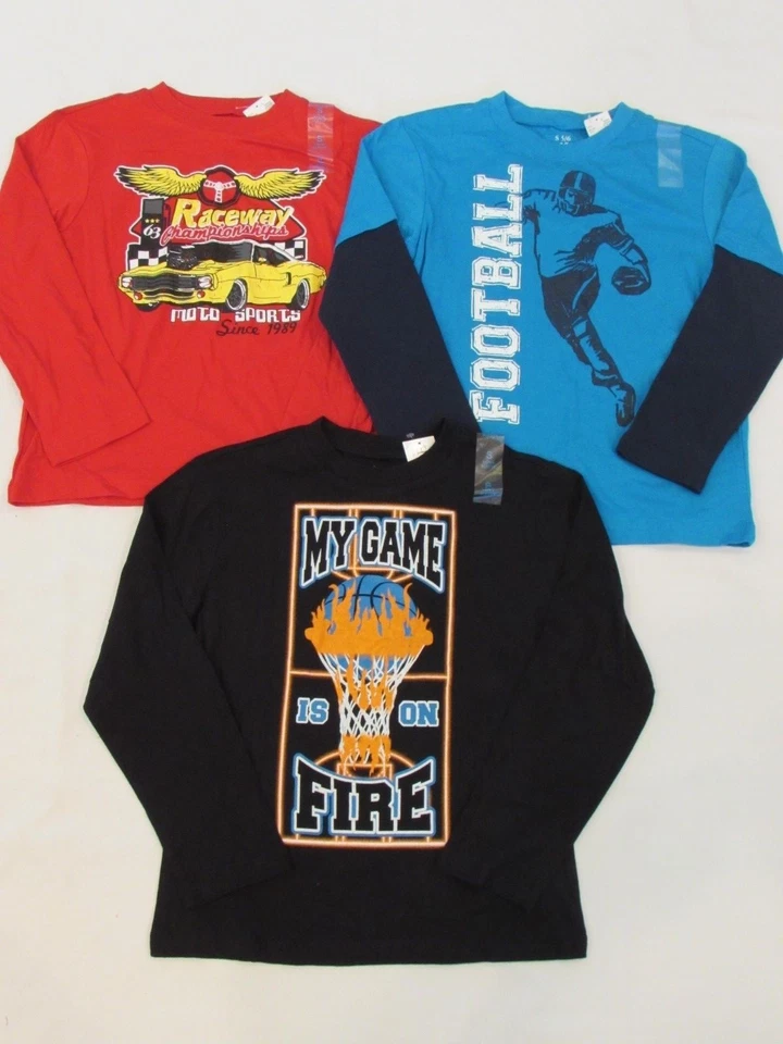 NEW LOT OF 3 BOYS’ THE CHILDREN’S PLACE L/S SPORT GRAPHIC SHIRTS, SMALL 5/6 - Imagem 1 de 1
