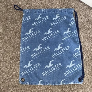 HOLLISTER Denim Blue Bold Logo Shoulder Drawstring Bag - Picture 1 of 2