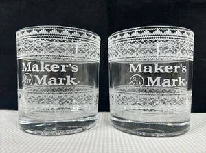 2 Makers Mark Holiday Sweater 10 Oz Rocks Glasses Limited Edition Barware EUC - Picture 1 of 6