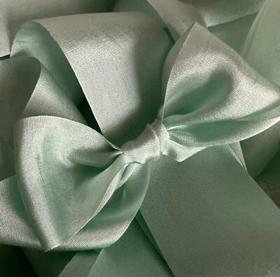Cinta de seda real de 2 yardas de 1,25" de ancho verde espuma de mar/cinta de seda 100 % auténtica Foto 1 de 4
