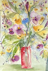 Original Signed Watercolor Painting. Colorful Wildflower Bouquet. 5x7 - Picture 1 of 1