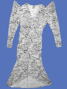 ASOS black & white zebra print long sleeve bodycon maxi fishtail dress 12-14! - Picture 1 of 9