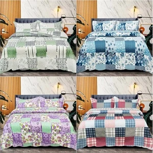 3 Piece Quilted Patchwork Bedspread Throw Single Double King Size Bedding Set - Picture 1 of 9