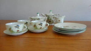 antique childs teapot set made in japan porcelain butterflies flowers plates - Picture 1 of 10