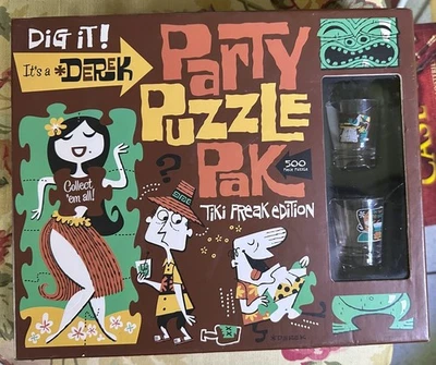 DEREK YANIGER TIKI PUZZLE PARTY PAK TIKI FREAK 500 + 2 SHOT GLASSES DATE NIGHT - Image 1 of 3
