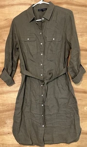 Saks Fifth Avenue Medium Linen Midi Shirt Dress Belt Button Front Cottagecore - Picture 1 of 9