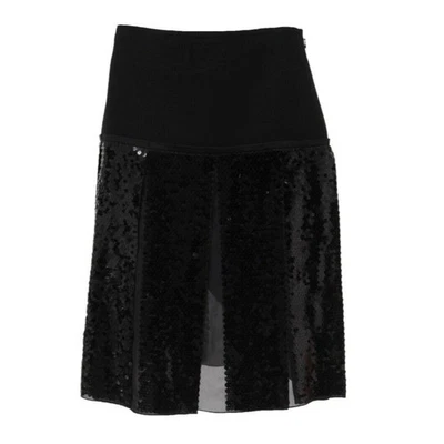Saia Christian Dior feminina lantejoulas comprimento do joelho IT 38 preta lã de seda semi transparente - Imagem 1 de 4