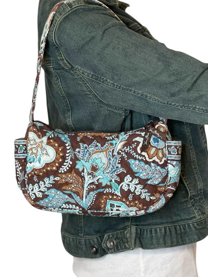 Vera Bradley Cartera Acolchada Cartera Java Azul Marrón Boho Paisley Bolso de Hombro Foto 1 de 4