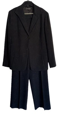 LAFAYETTE 148 Negro Lana Seda Moteado Elegante Traje Blazer + Vestido Pantalón Pantalones 12 Foto 1 de 4