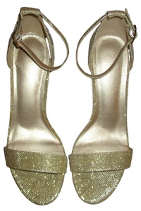 Sandalias doradas con tiras de tacón grueso sin marca para mujer usadas una vez talla 8 1/2 - Imagen 1 de 5