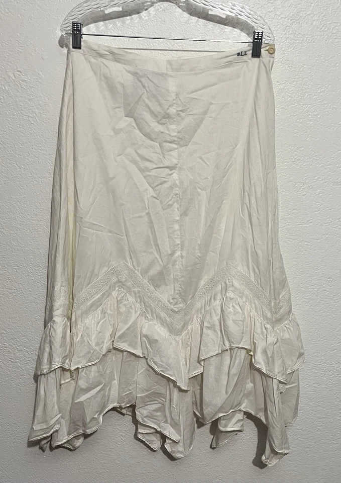 Ralph Lauren Mujer Falda 10 Blanco Algodón Boho Pradera Volantes Dobladillo Campesino Foto 1 de 4