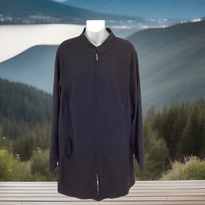 Chaqueta Larga Eileen Fisher Mujer Talla 1X Elastizada Cremallera Completa Cuello Mandarín Negra - Imagen 1 de 11