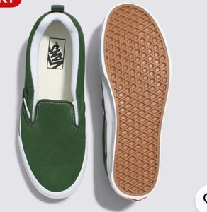 Nuove scarpe da skate Vans Knu slip-on sneakers scamosciate verde/vero bianco taglia 5 - Foto 1 di 5