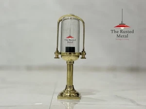 Vintage Brass Pedestal Bulkhead Light | Nautical Dome Shade Mount Fixture - Picture 1 of 5