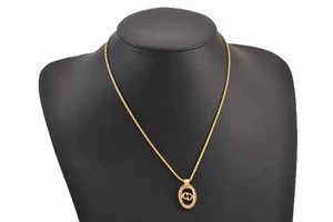 Authentic Christian Dior Gold Tone Chain Rhinestone Pendant Necklace CD 7959M - Picture 1 of 10