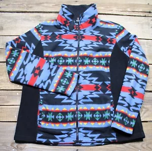 Chaps Sport Fleece Jacket Womens XL Blue Aztec Southwestern Full Zip Pockets - Picture 1 of 5