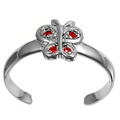 Zehenring Fußschmuck verstellbar Sterling Silber Roter Zirkonia Schmetterling 1 - Bild 1 von 1