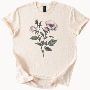 Wild Rose Graphic Tee Floral Botanical Shirt - Picture 1 of 6