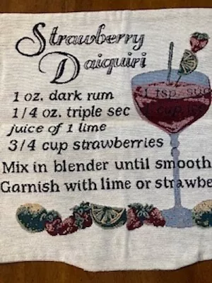 Strawberry Daiquiri Recipe Tapestry pillow unfilled 18x18" reverses to same  - Image 1 of 2