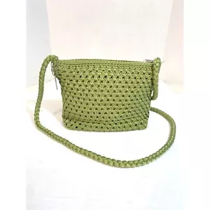 Lina Vintage Y2K Lime Green Crocheted Shoulder Bag with Braided Strap - Picture 1 of 10